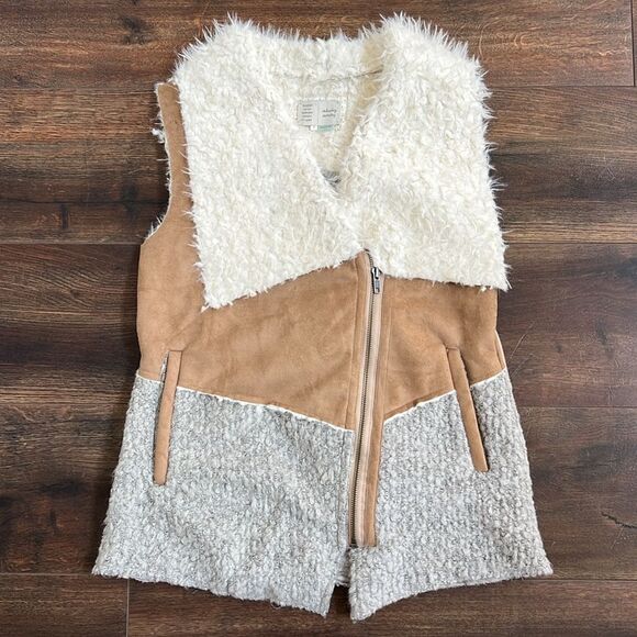 Saturday Sunday Anthropologie Faux Suede Sherpa Moto Long Zip Vest Cozy Western - Picture 3 of 14